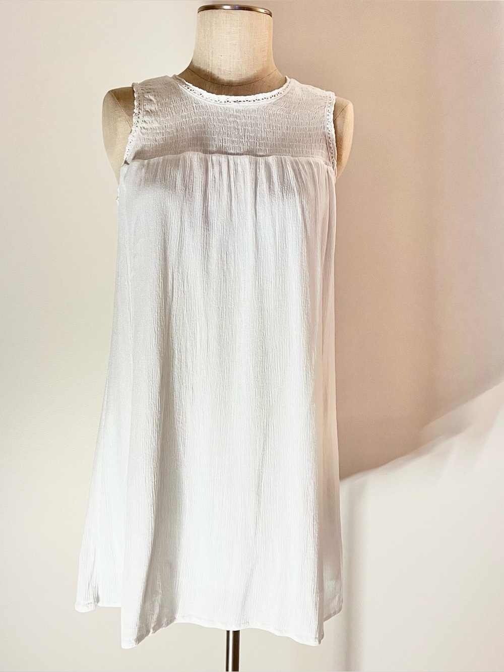 Cottagecore Cotton crinkle Gauze Lace trim Sleeveless babydoll Shift Dres